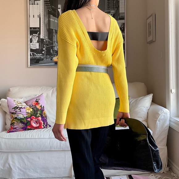 NWT Zara yellow knit long top/short dress low back knit with black ribbon detail - Picture 5 of 15